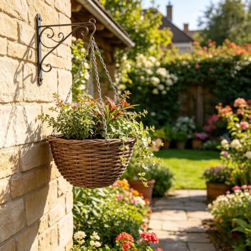 Rattan Hanging Basket Gardening Planter, Handmade Woven Willow Flower Pot with Chain, Natural Seagrass Wall Hanging Basket for Indoor Outdoor Balcony Garden Porch Decor, Stylish Group Planting，Large - Image 7
