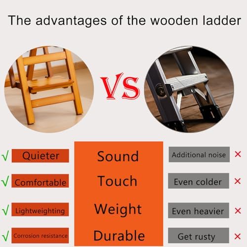 Latifolia Foldable 3 Step Ladder, Wooden Step Stool with Floor Saver, Decorative Ladder Shelf for Living Room, Kitchen, Garden(Walnut) - Image 5