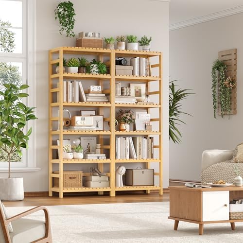 FOTOSOK 6-Tier Bamboo Shelf with Adjustable Shelves, Bamboo Kitchen Cabinet - Image 2