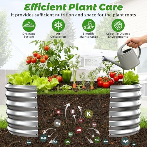 17" Tall Oval-Shaped / Elliptic Metal Raised Garden Bed Outdoor Silver - Image 3