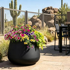 Kante Modern Home Minimalist 18.1" Dia Raven Black Concrete Curved Planter - Image 3
