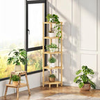 HOOBRO 5-Tier Bamboo Corner Shelf Stand, Plant Display, Tool-Free Assembly - Image 4