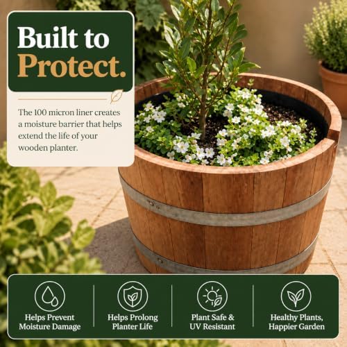 Half Barrel Planter Liner (Twin Pack) – Horticultural Liner Bag for Wine & Whiskey Barrel Planters – Fits 25–29 in Diameter Planters– 100 Micron UV-Resistant - Barrel Planter Not Included - Image 5