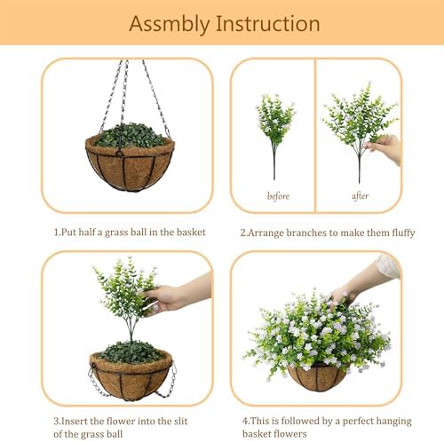 NETAP Artificial Hanging Flowers Basket for Outdoor, 16 Fake Flowers Look Real UV Resistant, Faux Hanging Plants for Porch, Balcony, Patio, Garden, Spring Summer Decor,White - Image 7