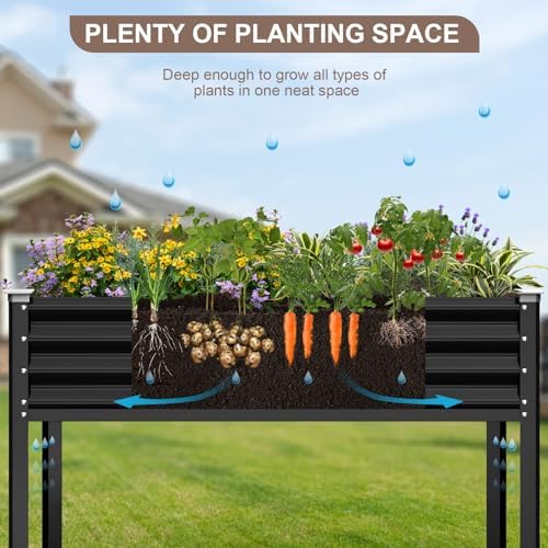 Raised Garden Bed with Legs, 48×24×32in Galvanized Raised Garden Beds Outdoor Elevated Metal Planter Box for Gardening Vegetables Flowers Herb-Black - Image 4