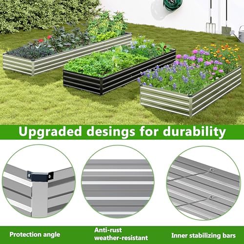 2PCS 10x3x1ft Galvanized Raised Garden Bed,Outdoor Planter Box Metal Patio Kit Planting Bed for Vegetables Flowers Herb,Silver - Image 5