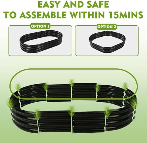 YSEJOMP 12" Tall Oval-Shaped/Elliptic Metal Raised Garden Bed Outdoor Black - Image 7