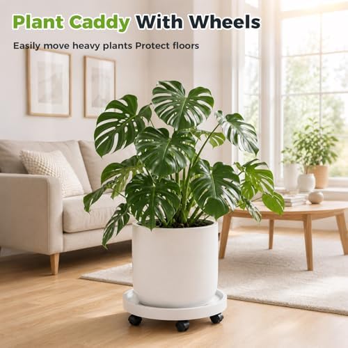 5 Pack 12 Inch Plant Caddy with Wheels Rolling Plant Stand with Casters Plant Dolly Coasters Heavy Duty Large Potted Plant Mover Roller Base for Indoor Outdoor, White - Image 6