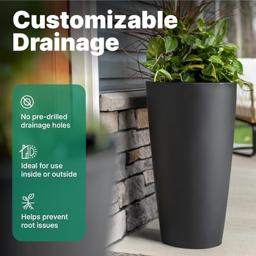 Step2 Tremont Tall Round Tapered Planter 2-Pack, 28 in Resin Planters, Self-Watering, Onyx Black - Image 6
