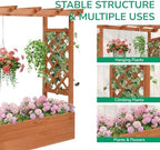 Outvita Raised Garden Bed with Trellis, Wood Planter Box with Hanging Roof, Side Trellis and Drainage Holes, Above Ground Elevated Garden Bed for Outdoor Climbing Plants Vines Vegetables (Teak Color) - Image 4