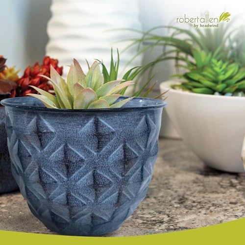 Headwind Glazed Ironstone Diamonte Collection – Capri Blue 12-Inch Decorative Plant Pot, Indoor & Outdoor, Vintage Diamond-Textured, Lightweight & Weather-Resistant for Garden Use by Robert Allen - Image 3