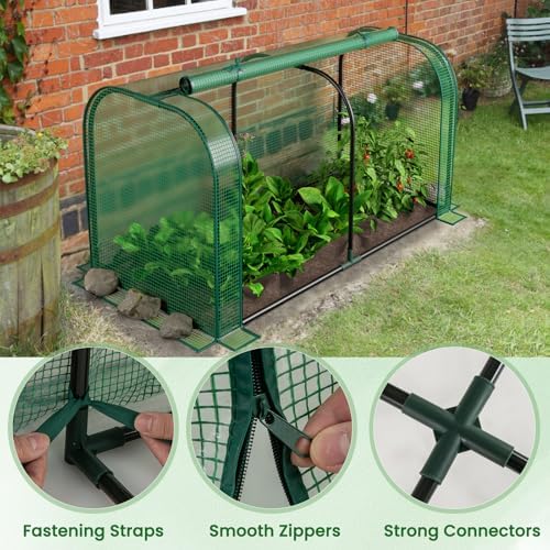 GIANTEX Raised Garden Bed with Cover, Wood Elevated Planter Box with Legs & Mini Greenhouse, Waterproof Sun-Protective PE Green House Cover, Outdoor Use for Fruit Vegetable Flower Herb (Green+Gray) - Image 5