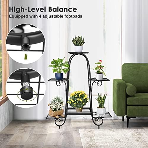 S AFSTAR 6-Tier Metal Plant Stand, Heavy-Duty Plant Display Stand Rack w/ Adjustable Footpads, Slatted Support Panel, Elevated Base, Decorative Flower Potted Holder Rack for Balcony, Living Room, Easy Assembly - Image 4