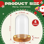 4 Pack 4.72'' x 2.76'' Christmas Glass Cloche Domes with Light Wood Base - Image 2