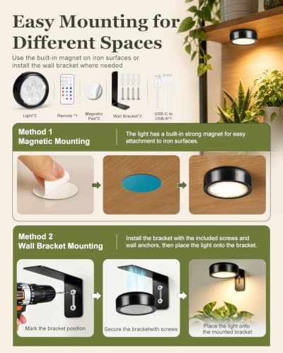 Rechargeable Grow Lights for Indoor Plants, Cordless Magnetic Plants Light (Black, 2) - Image 3