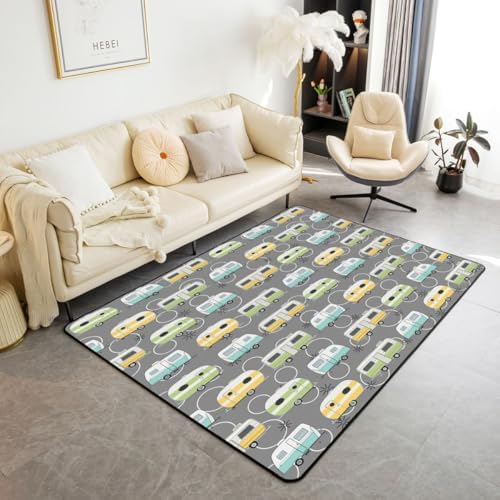 Erosebridal Camp Area Rug 4'11" x 3'3" Rv Living Room Rugs Colorful Rv Circular Retro Camping Decorative Carpet Cartoon Cute Car Camper Indoor Floor Mat by Erosebridal
