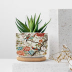 Chinoiserie Tree Peony Bird Floral Planter Ceramic Coral Turquoise Botanical Round Flower Pots with Drainage Holes and Bamboo Tray Pot for Pots Outdoor Indoor Plants - Image 7