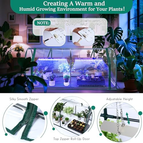 Meonum Mini Greenhouse with Grow Light, 51.18 "L x 25.59" W x 21.65" H Portable Greenhouses Waterproof UV-Resistant for Indoor/Outdoor Seed Starting(Dome Shape) - Image 6