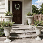 Tall Plastic Urn Planters and Pedestal - 24" Outdoor Planter Beige - Image 2