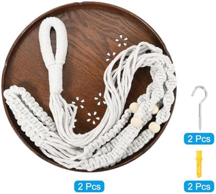 PATIKIL Macrame Plant Hangers Indoors, 2 Pack Hanging Plant Shelf with Sturdy Wood Base for Home Decor Hanging Wall Ceiling Window, Light Brown - Image 3