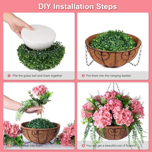 Ammyoo Artificial Champagne Hydrangea Flowers with Hanging Basket for Decor - Image 3
