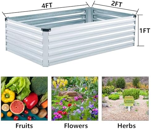Meberam 2 Pack 4x2x1FT Galvanized Raised Garden Beds Kit Outdoor Metal Gardening Planter Box for Vegetable Elevated Flower Herbs,Silver - Image 3