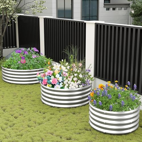 2PCS 2x2x1ft Galvanized Raised Garden Bed Kit-Round Garden Bed Outdoor Planter Box for Vegetables,Flowers,Herbs,Easy Assembly,Silver - Image 7