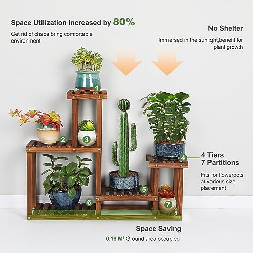 Pine Wood Plant Stand Indoor Outdoor Multi Layer Flower Shelf Rack - Image 3