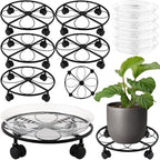 5 Packs 13.5 inches Large Metal Plant Caddy with Wheels Round Planter Dolly Pot Mover Rollers Wrought Iron Rolling Plant Stands Indoor Outdoor Wheeled Plant Holder Coaster Trolley, Black by DEELF+OUTLET