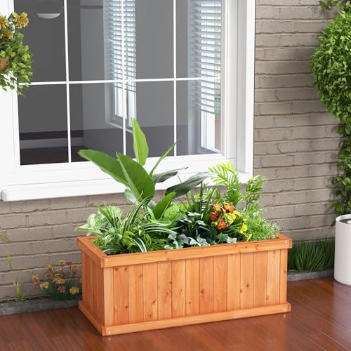 GIANTEX Raised Garden Bed Set of 2, 31”x14”x12” Wooden Elevated Planter Box with 4 Drainage Holes & Detachable Bottom Panels, Flower Bed, Rectangular Plant Container for Vegetables, Herbs & Fruits - Image 6