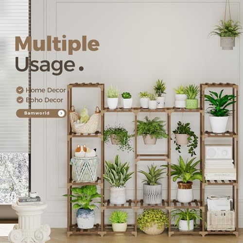 Bamworld Large Plant Stand Indoor Outdoor Hanging Shelf for Multiple PlantsTall Large Holder for Living Room Patio Balcony Garden - Image 4