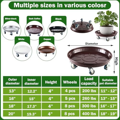 Planterhoma 4 Packs 16 Inch Metal Plant Caddy with Wheels Extra-Large Rolling Plant Stand Heavy-Duty Iron Plant Dolly Casters for Indoor Outdoor Flower Pot Mover Roller Coasters, Copper - Image 2