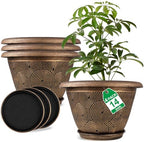 Fodetyff 14 Inch Large Planter Pot for Plants Indoor Outdoor, 4 Pack Plastic Flower Pots with Drainage Hole & Tray, Modern Decorative Garden Pot with Saucer, Plant Container for House by Fodetyff