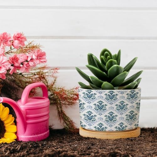 Blue Floral Ceramic Planters Mughal Flower Planters for Outdoor Plants with Drainage Holes and Saucers Pot for Outdoor Garden Home Plant - Image 5