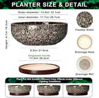 13 Inch Ceramic Bonsai Tree Pot with Saucer, White Leopard - Image 2