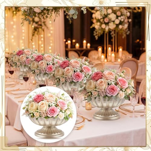 20 Pcs Metal Compote Vase, Floral Centerpiece Bowls, Silver - Image 6