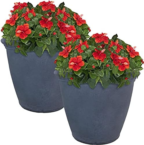 Sunnydaze Anjelica 20'' Large Plastic Planter Pot for Plants, Slate, 2pk by SunnydazeDecor
