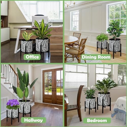10 & 12 Inches Flower Plant Pot with Stand Set of 2 with Drainage Holes - Image 7