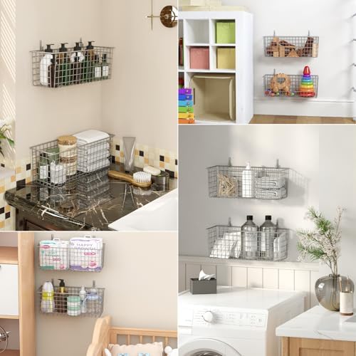 Kinlink 2 Sets Grey Extra Large Hanging Wall Basket with Steel Hooks - Image 7