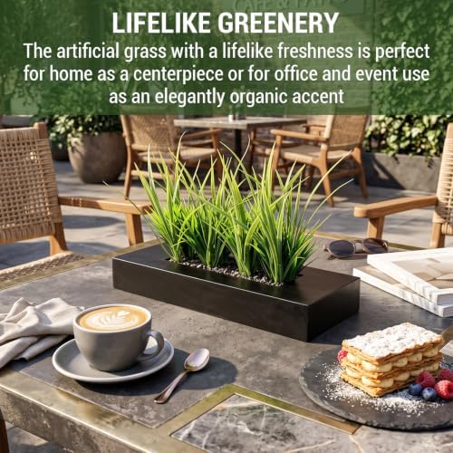 MyGift Artificial Grass Plant in Rectangular Wood Planter (Black, 10 Inch) - Image 2
