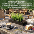 MyGift Artificial Grass Plant in Rectangular Wood Planter (Black, 10 Inch) - Image 2
