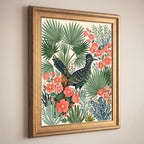 Framed Canvas Wall Art Bohemian Gouache Roadrunner in Desert Scrub Pink Globemallow Sage Palms Canvas Print Poster Gold Frame Wall Decor for Living Room Southwest Decor, Bird Art - Inch 16x20 - Image 5