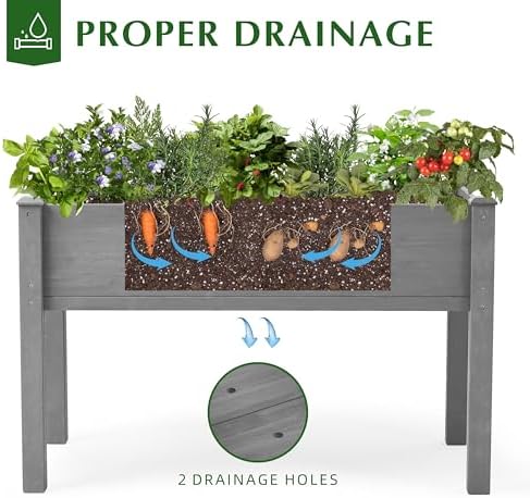 Raised Garden Bed with Legs, 48x24x30'', Outdoor Wood Elevated Planter Box, Thick Legs, w/Liner - Image 3