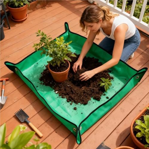 2 PCS Foldable Waterproof Repotting Mat 1x1m Portable Gardening Station for Indoor, Keeps Home Clean for Potting, Pruning & Plant Care for Plants Transplanting(Green) - Image 4