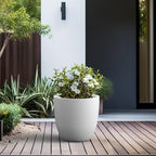 Kante 18 Inch Dia Round Concrete Planter, Indoor Outdoor Large Plant Pot with Drainage Hole and Rubber Plug for Home Patio Garden, Pure White - Image 6