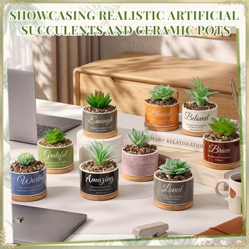 9 Set Christain Artificial Succulent Plants in Pots Gifts Mini Bible - Image 4