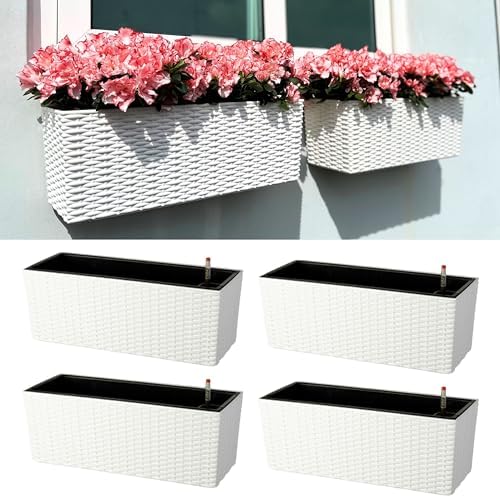 LaLaGreen Window Boxes Planter (20in, 4 Pack) Outdoor Wall Hanging Planters by L%C3%A1L%C3%A1Green