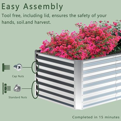 4x2x2FT Galvanized Raised Garden Bed,Planter Raised Beds-Metal Garden Box,Large Plant for Outdoor Planting, Vegetables Bed，Flower,herb-Silver - Image 7