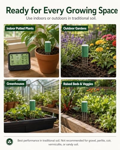 Soil Moisture Meter for Plants, 12-Zone Wireless Plant Water Meter, Soil Thermometer and Light Sensor, 4-in-1 TDR Tester, 230ft Range, IPX5 Waterproof for Indoor Outdoor Garden Lawn (2 Sensor) - Image 6