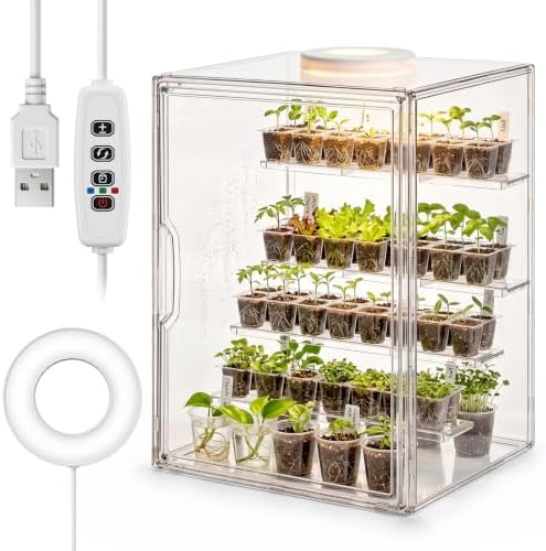 Novabright Mini Greenhouse Indoor with Grow Light Clear Acrylic Plant Cabinet, Tabletop Indoor Greenhouse Kit DUSB White & Warm Light for Succulents, Herbs(with Dividers) by Unknown